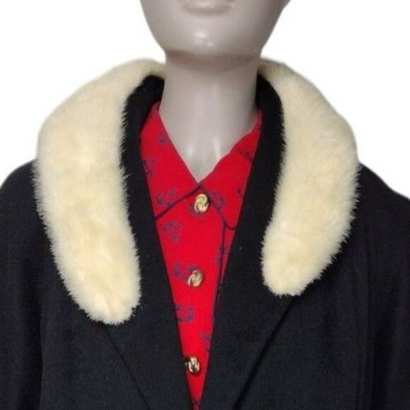 Vintage 30s Black Wool Fox Fur Collar Open Front Opera Swing Dress Overcoat - Picture 2 of 12